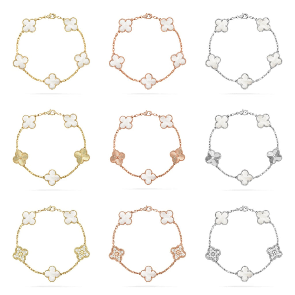[MIRA]New CLOVER WHITE PEARL MOP 5 MOTIF BRACELET COLLECTION