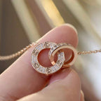 ??MIRA?¡¥LOVE 7.6MM NECKLACE ROSE GOLD AND SILVER  FULL DIAMOND
