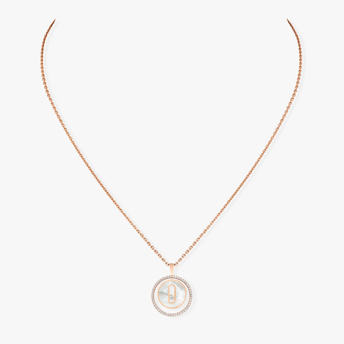 [MIRA]LUCKY MOVE 1 DIAMOND WHITE MOTHER OF PEARL PINK GOLD DIAMOND NECKLACE