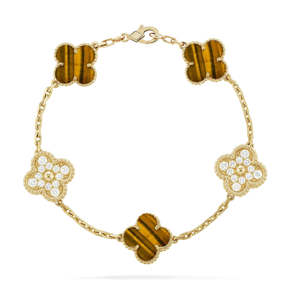 [MIRA]New  CLOVER 5 MOTIFS TIGER EYE BRACELET COLLECTION