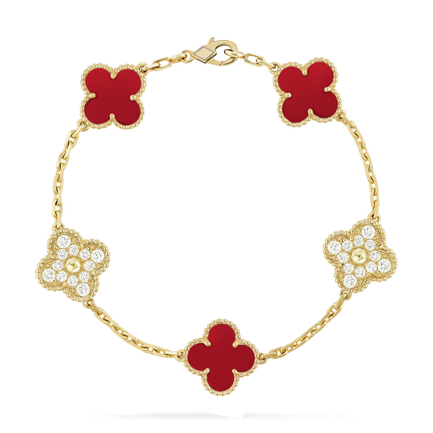 [MIRA]New  CLOVER 5 MOTIF RED CORNELIAN BRACELET COLLECTION