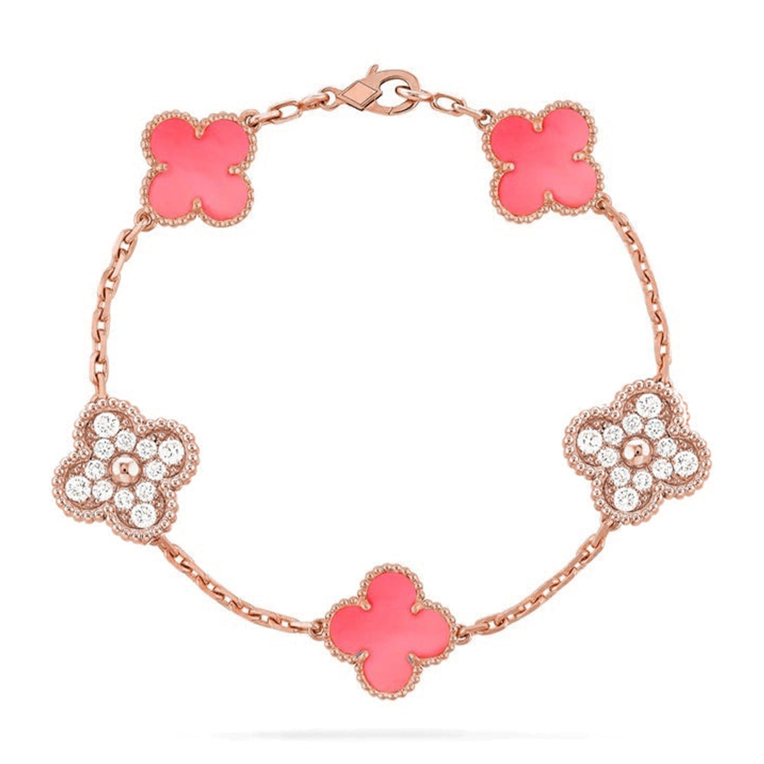 [MIRA]New  CLOVER 5 MOTIFS  PINK MOP BRACELET COLLECTION