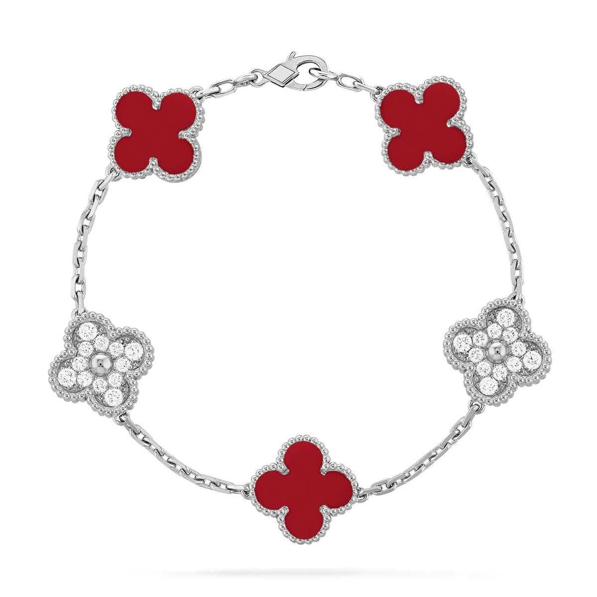 [MIRA]New  CLOVER 5 MOTIF RED CORNELIAN BRACELET COLLECTION