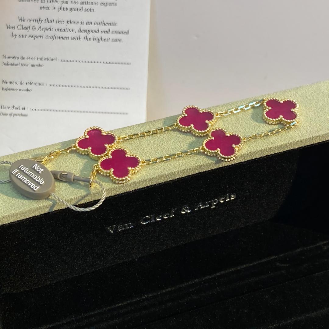 [MIRA] NEW CLOVER 5 MOTIFS PINK ENAMEL BRACELET