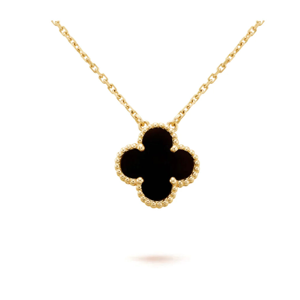 ??MIRA?¡¥CLOVER 15MM BLACK ONYX SINGLE FLOWER NECKLACE