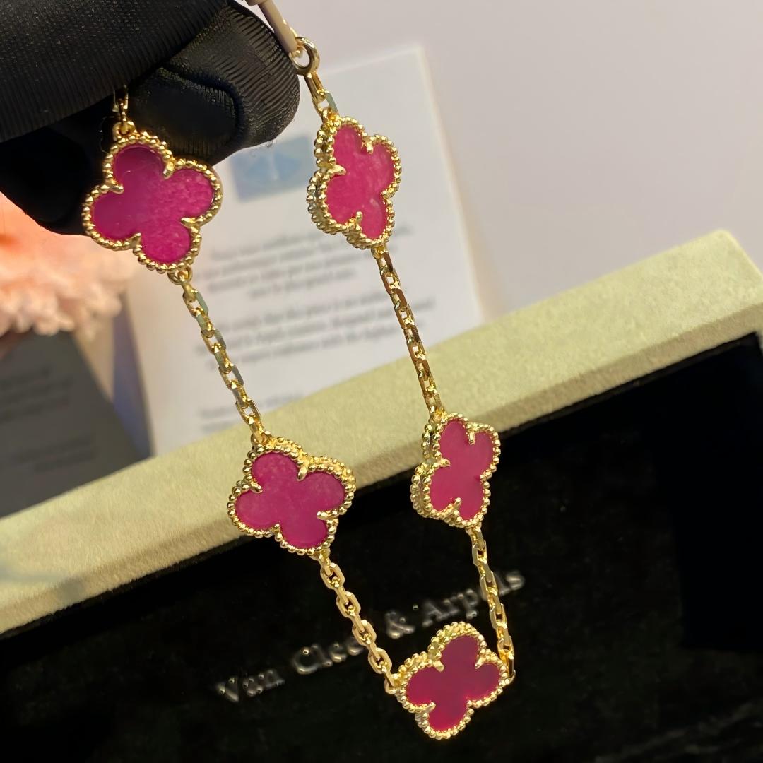 [MIRA] NEW CLOVER 5 MOTIFS PINK ENAMEL BRACELET