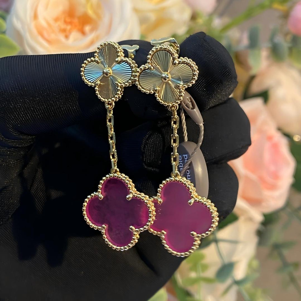 [MIRA] NEW CLOVER 2 MOTIF PINK ENAMEL EARRINGS