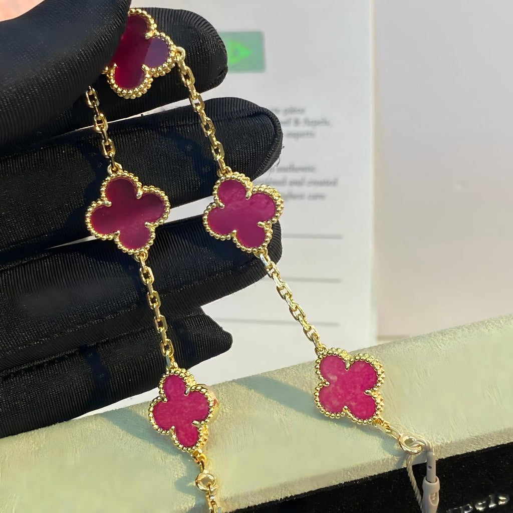 [MIRA] NEW CLOVER 5 MOTIFS PINK ENAMEL BRACELET