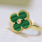 ??MIRA?¡¥CLOVER MALACHITE RING GOLD DIAMOND