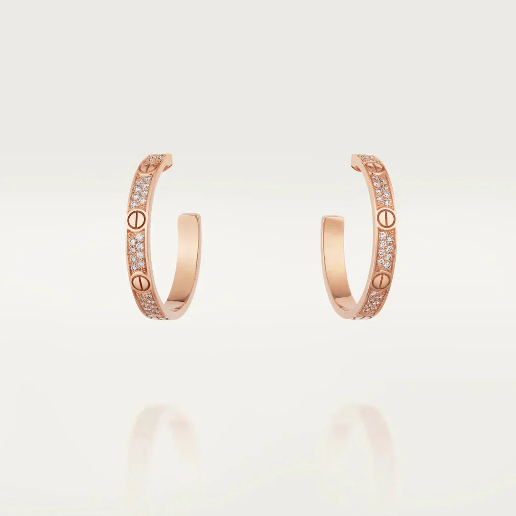 ??MIRA?¡¥LOVE DIAMOND PINK GOLD HOOP EARRINGS