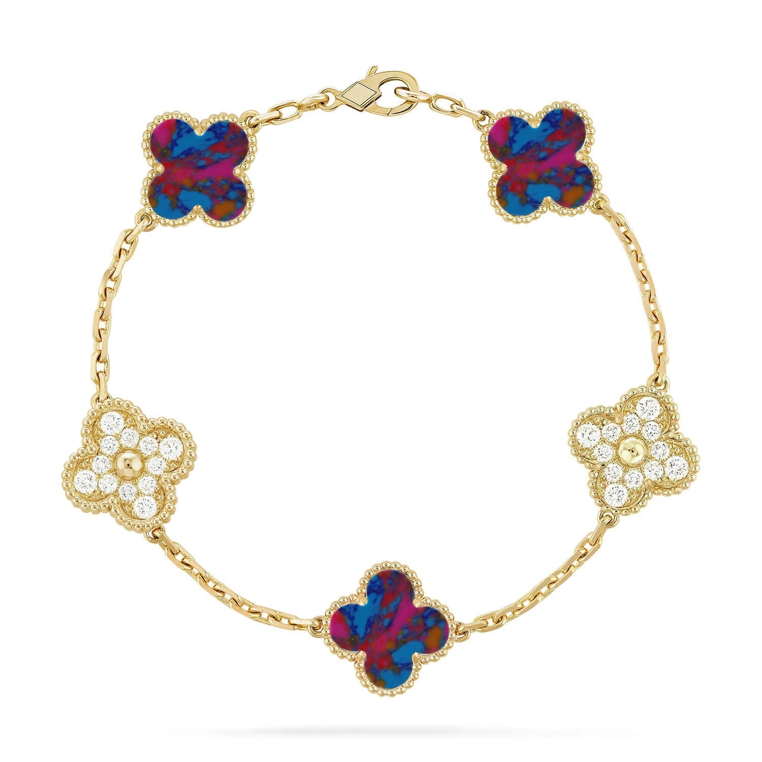 [MIRA]New CLOVER 5 MOTIF COLOR GEMSTONES BRACELET COLLECTION