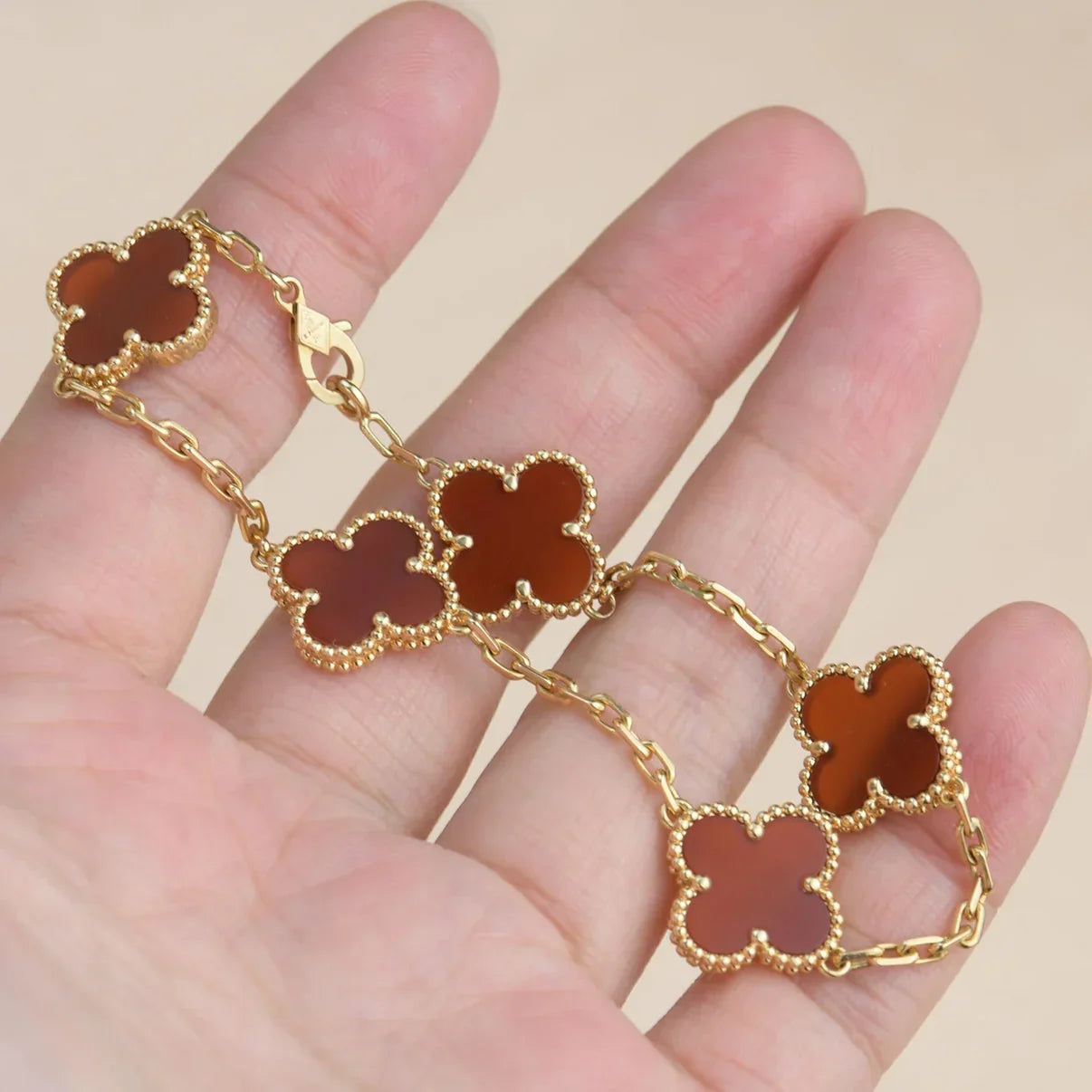 [MIRA]New  CLOVER 5 MOTIF RED CORNELIAN BRACELET COLLECTION