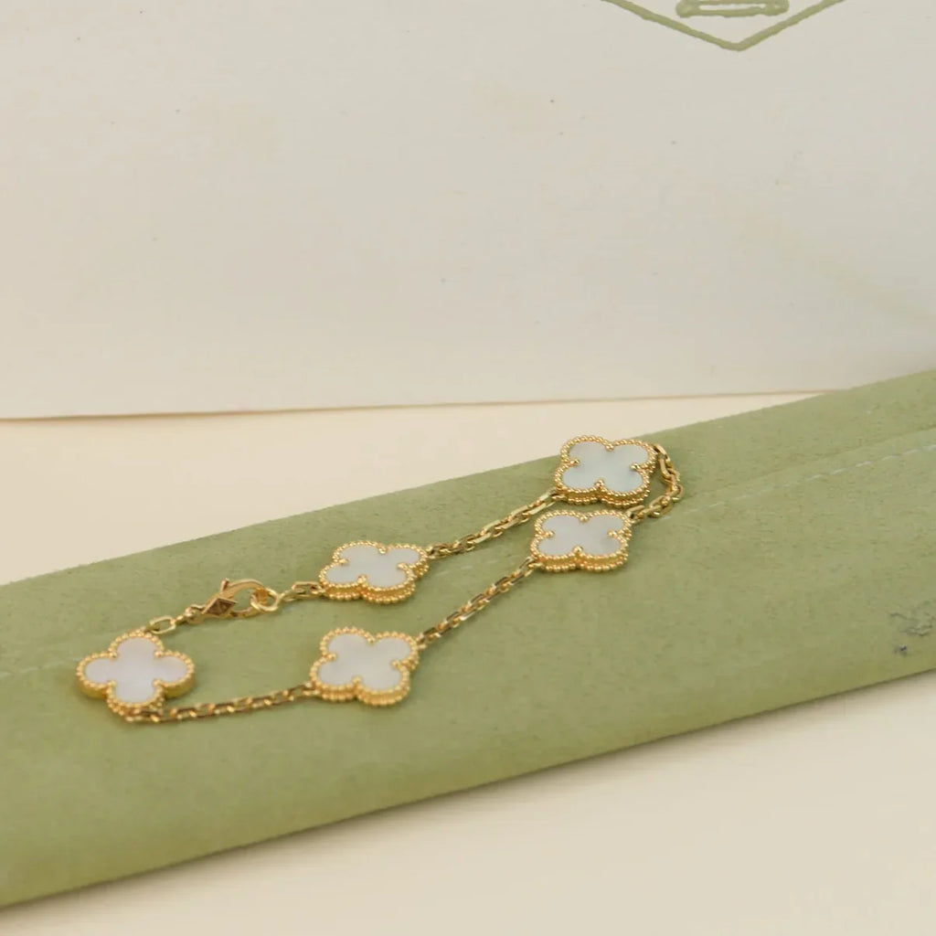 [MIRA]New CLOVER WHITE PEARL MOP 5 MOTIF BRACELET COLLECTION
