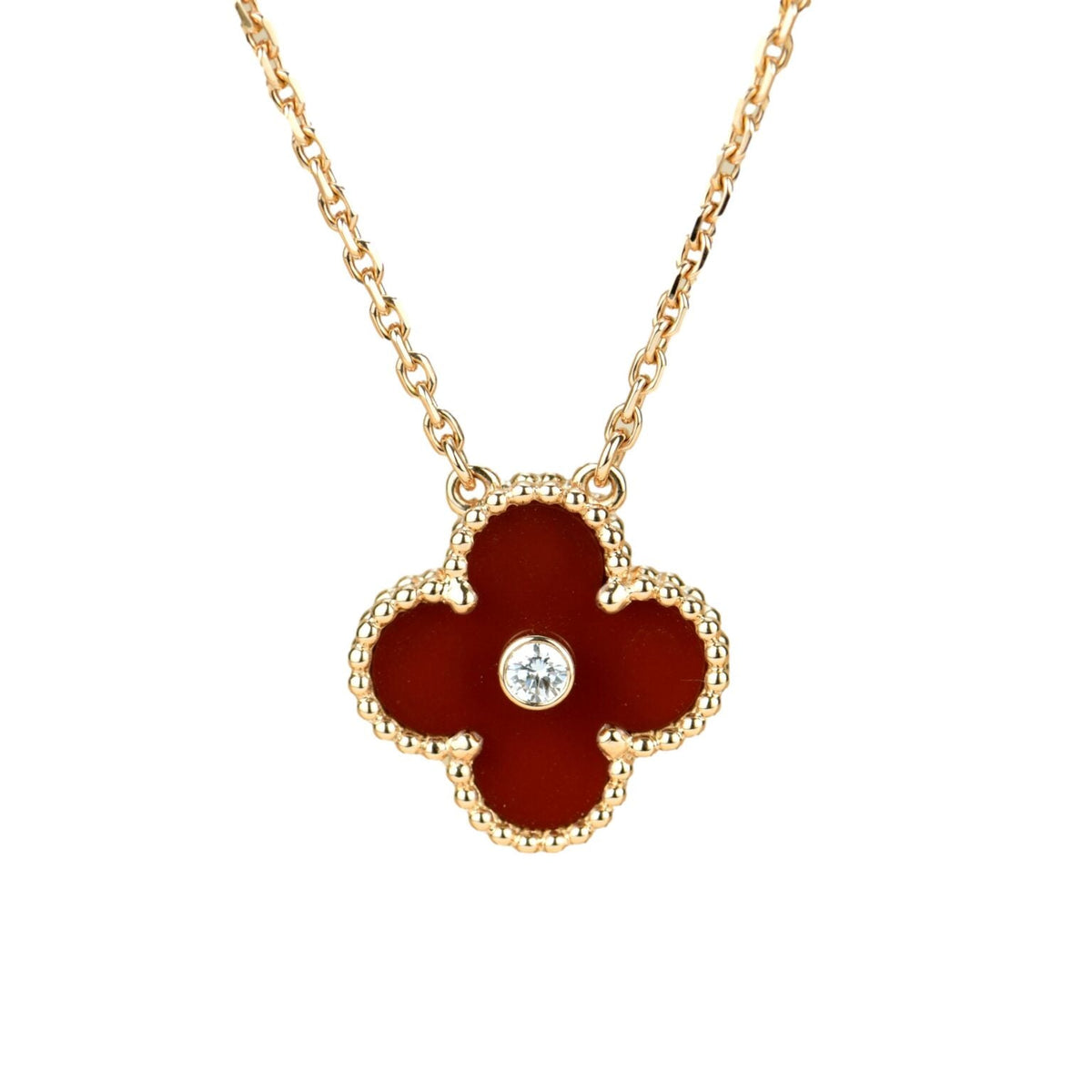 ??MIRA?¡¥CLOVER 15MM DIAMOND CARNELIAN NECKLACE