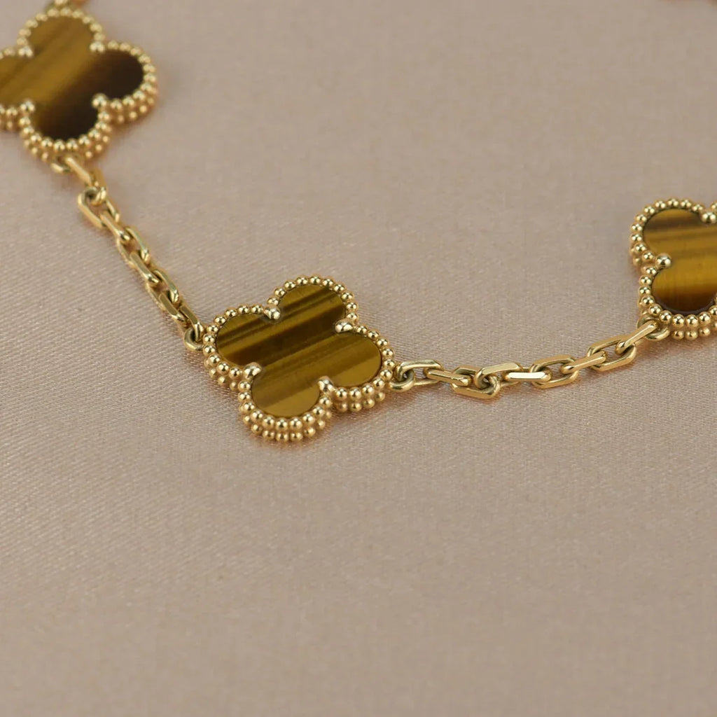 [MIRA]New  CLOVER 5 MOTIFS TIGER EYE BRACELET COLLECTION