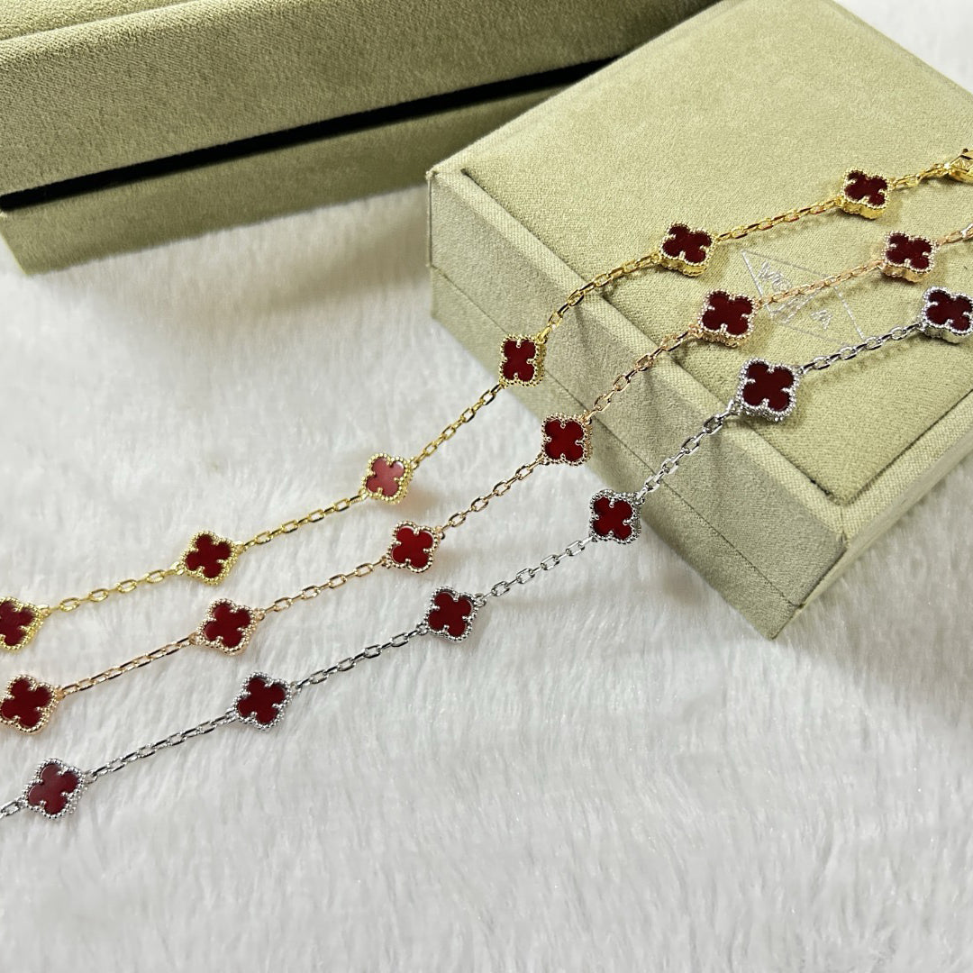 [??MIRA?¡¥]CLOVER 6 MOTIF RED AGATE BRACELET