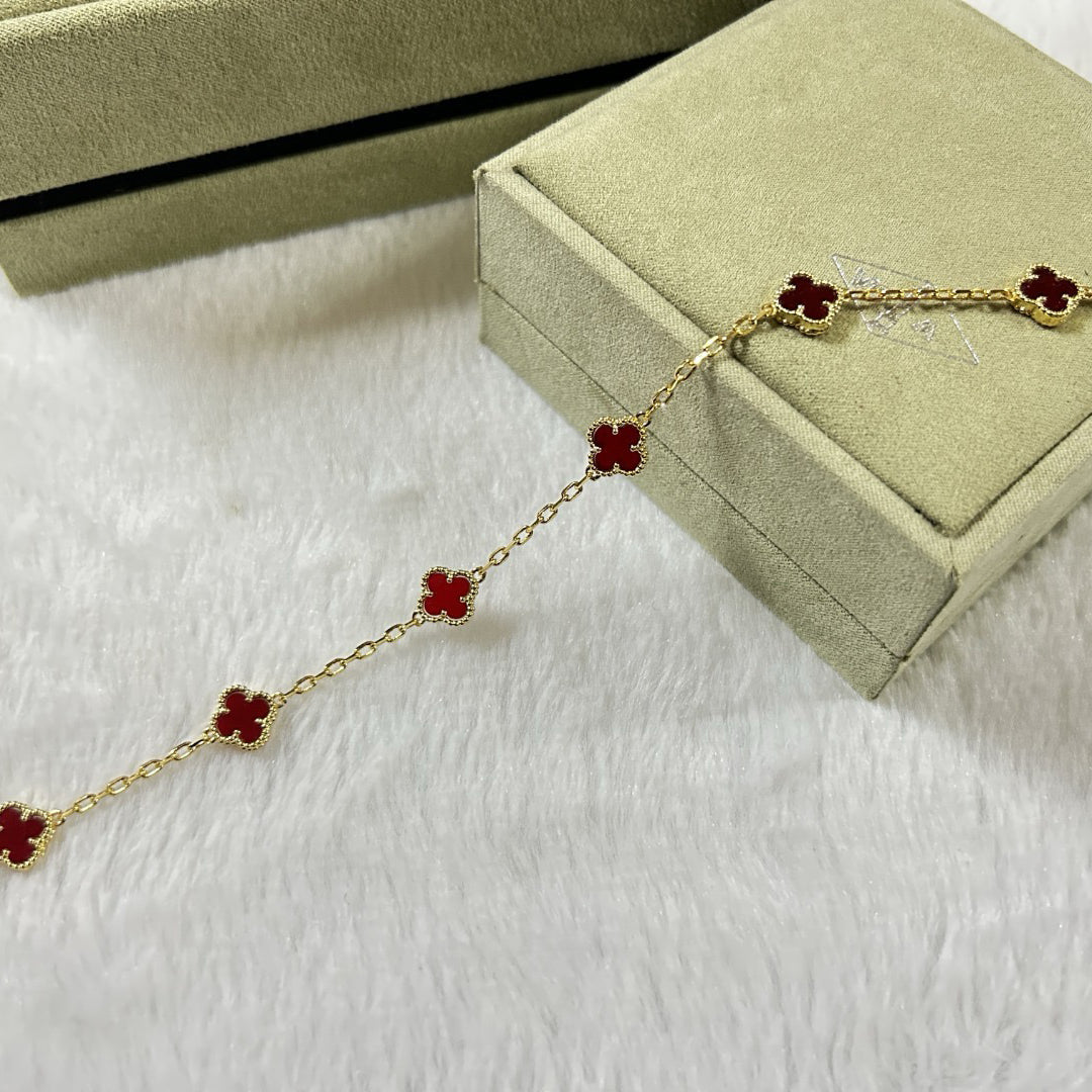 [??MIRA?¡¥]CLOVER 6 MOTIF RED AGATE BRACELET