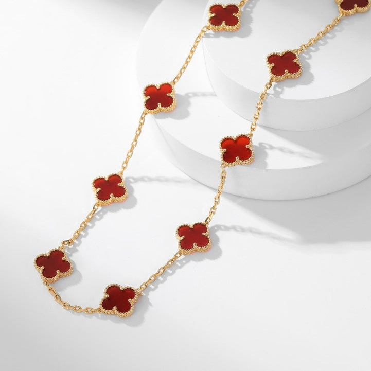 ??MIRA?¡¥CLOVER 10 MOTIFS CARNELIAN NECKLACE
