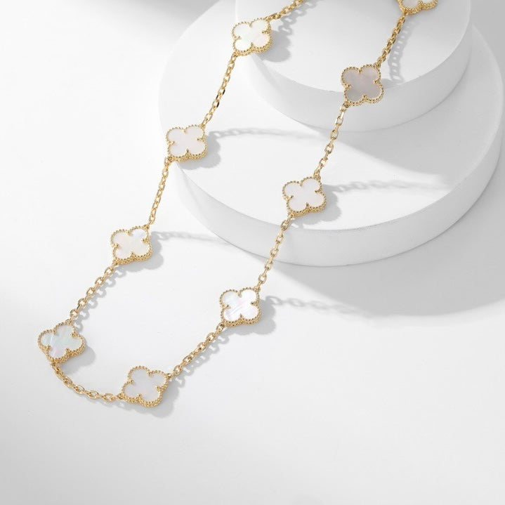 ??MIRA?¡¥CLOVER 10 MOTIFS WHITE MOTHER OF PEARL NECKLACE