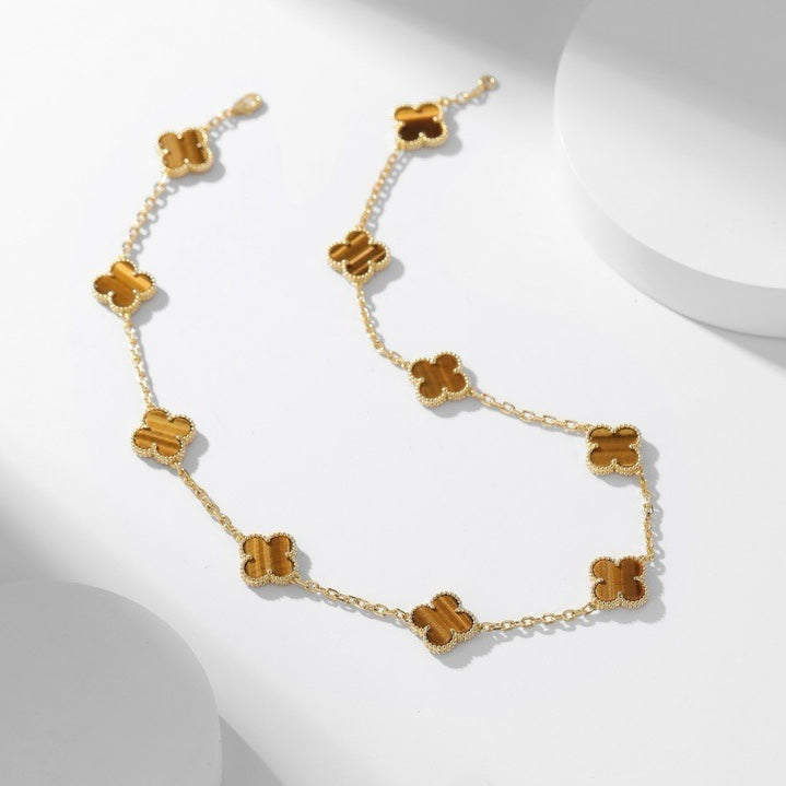 ??MIRA?¡¥CLOVER 10 MOTIFS TIGER EYE NECKLACE