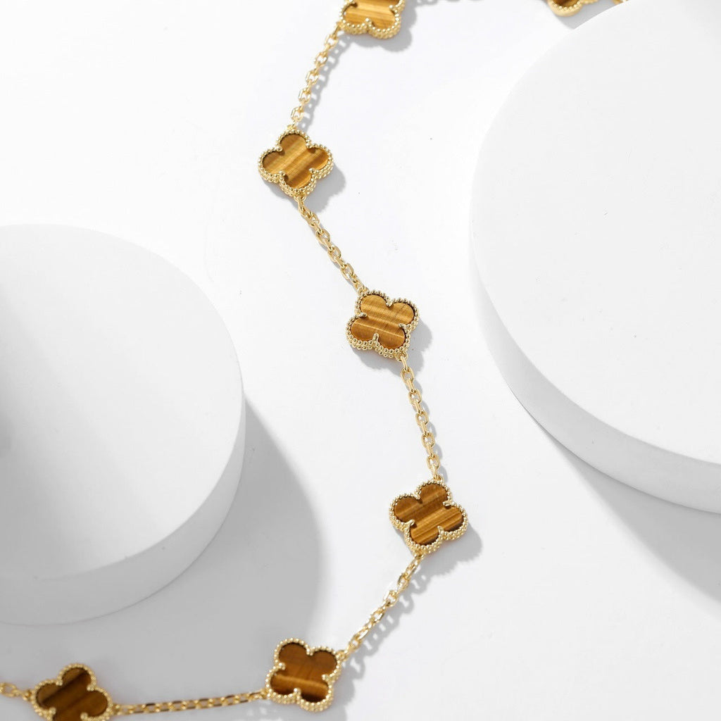 ??MIRA?¡¥CLOVER 10 MOTIFS TIGER EYE NECKLACE