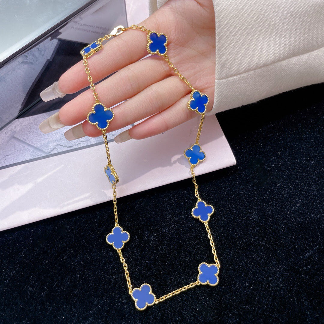 ??MIRA?¡¥CLOVER 10 MOTIFS BLUE AGATE NECKLACE