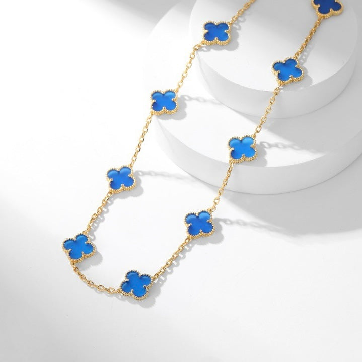 ??MIRA?¡¥CLOVER 10 MOTIFS BLUE AGATE NECKLACE