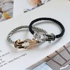 ??MIRA?¡¥FORCE LARGE HORSESHOE BLACK WHITE DIAMOND BRACELET SILVER