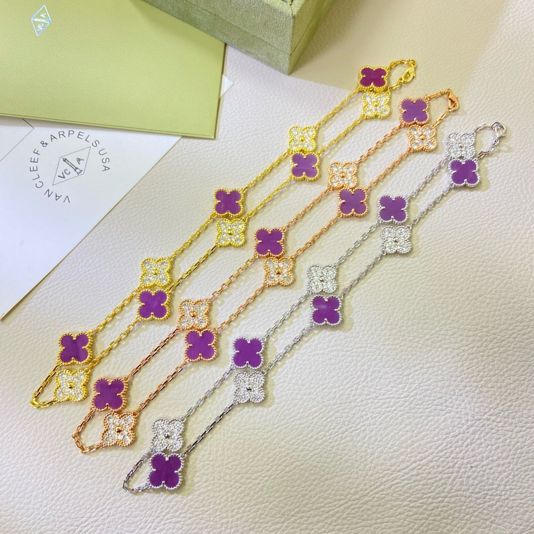 ??MIRA?¡¥CLOVER 10 MOTIFS  PURPLE VIOLET DIAMOND NECKLACE