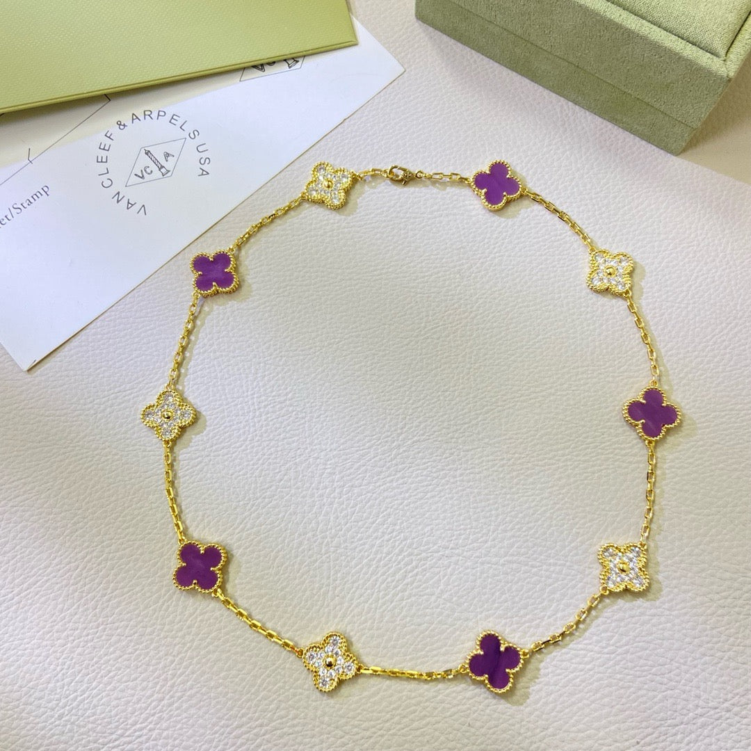 ??MIRA?¡¥CLOVER 10 MOTIFS  PURPLE VIOLET DIAMOND NECKLACE