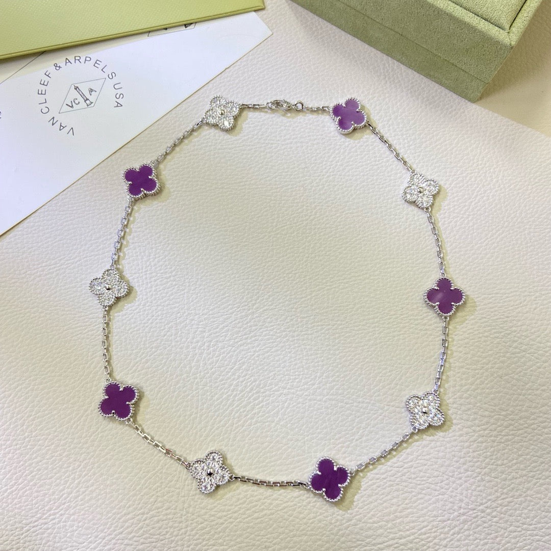??MIRA?¡¥CLOVER 10 MOTIFS  PURPLE VIOLET DIAMOND NECKLACE