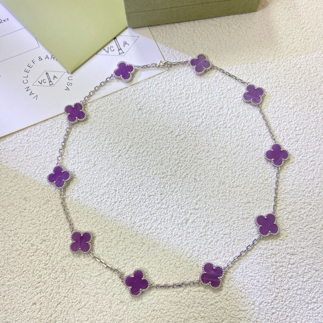 ??MIRA?¡¥CLOVER 10 MOTIFS  PURPLE VIOLET  NECKLACE