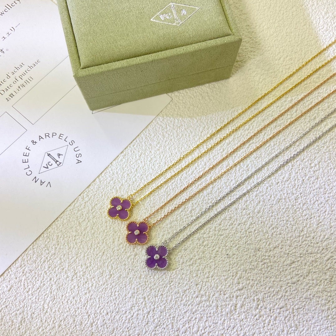 ??MIRA?¡¥CLOVER 15MM DIAMOND  PURPLE VIOLET NECKLACE