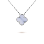 ??MIRA?¡¥CLOVER 15MM BLUE CHALCEDONY NECKLACE SILVER