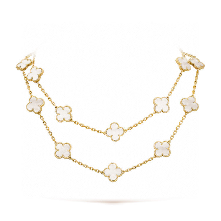 ??MIRA?¡¥CLOVER 20 MOTIFS WHITE MOP NECKLACE