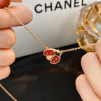 ??MIRA?¡¥LUCKY  CARNELIANS LADYBUG NECKLACE