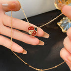 ??MIRA?¡¥LUCKY  CARNELIANS LADYBUG NECKLACE