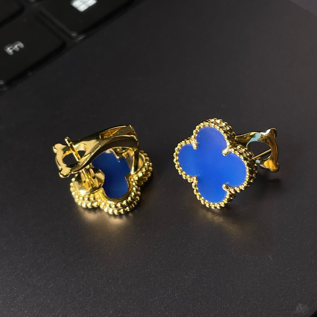[MIRA] CLOVER LARGE (20mm) 1 MOTIFS BLUE MOP STUD EARRINGS