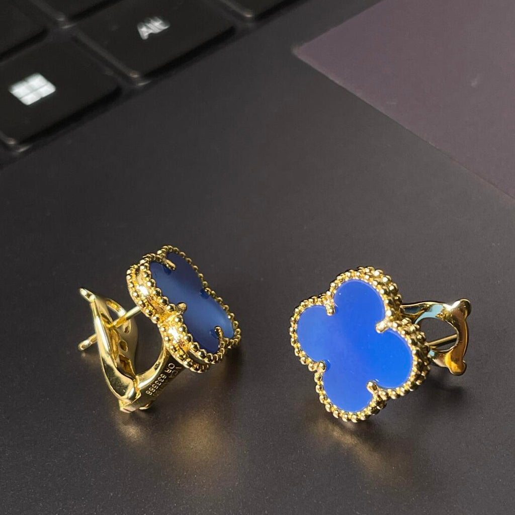 [MIRA] CLOVER LARGE (20mm) 1 MOTIFS BLUE MOP STUD EARRINGS