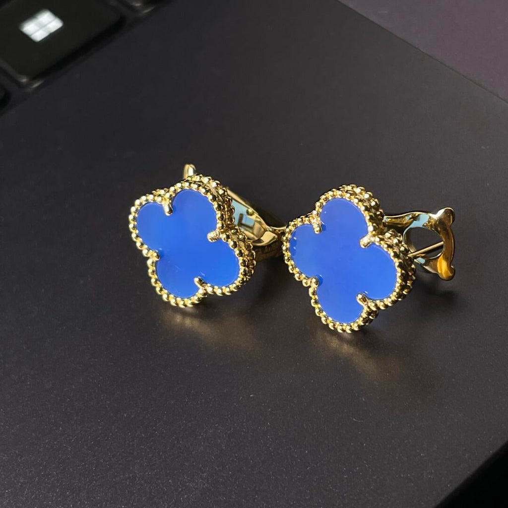 [MIRA] CLOVER LARGE (20mm) 1 MOTIFS BLUE MOP STUD EARRINGS