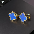 [MIRA] CLOVER LARGE (20mm) 1 MOTIFS BLUE MOP STUD EARRINGS