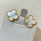 [MIRA] CLOVER LARGE (20mm) 1 MOTIFS WHITE MOP STUD EARRINGS
