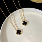 ??MIRA?¡¥CLOVER 15MM BLACK ONYX SINGLE FLOWER NECKLACE