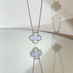 ??MIRA?¡¥CLOVER 15MM BLUE CHALCEDONY NECKLACE SILVER