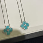 ??MIRA?¡¥CLOVER 15MM DIAMOND SVRES PORCELAIN  NECKLACE SILVER