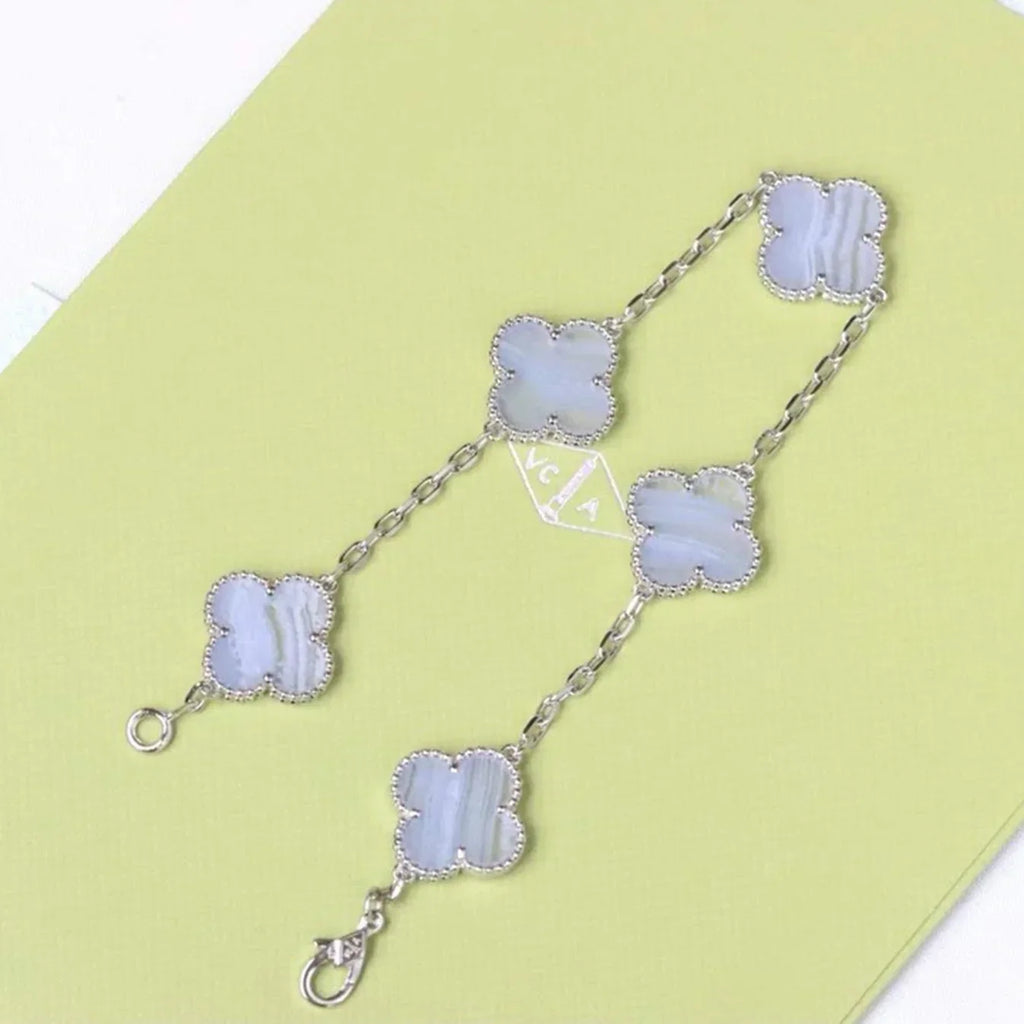 [MIRA]New  CLOVER 5 MOTIF PURPLE CHALCEDONY BRACELET COLLECTION