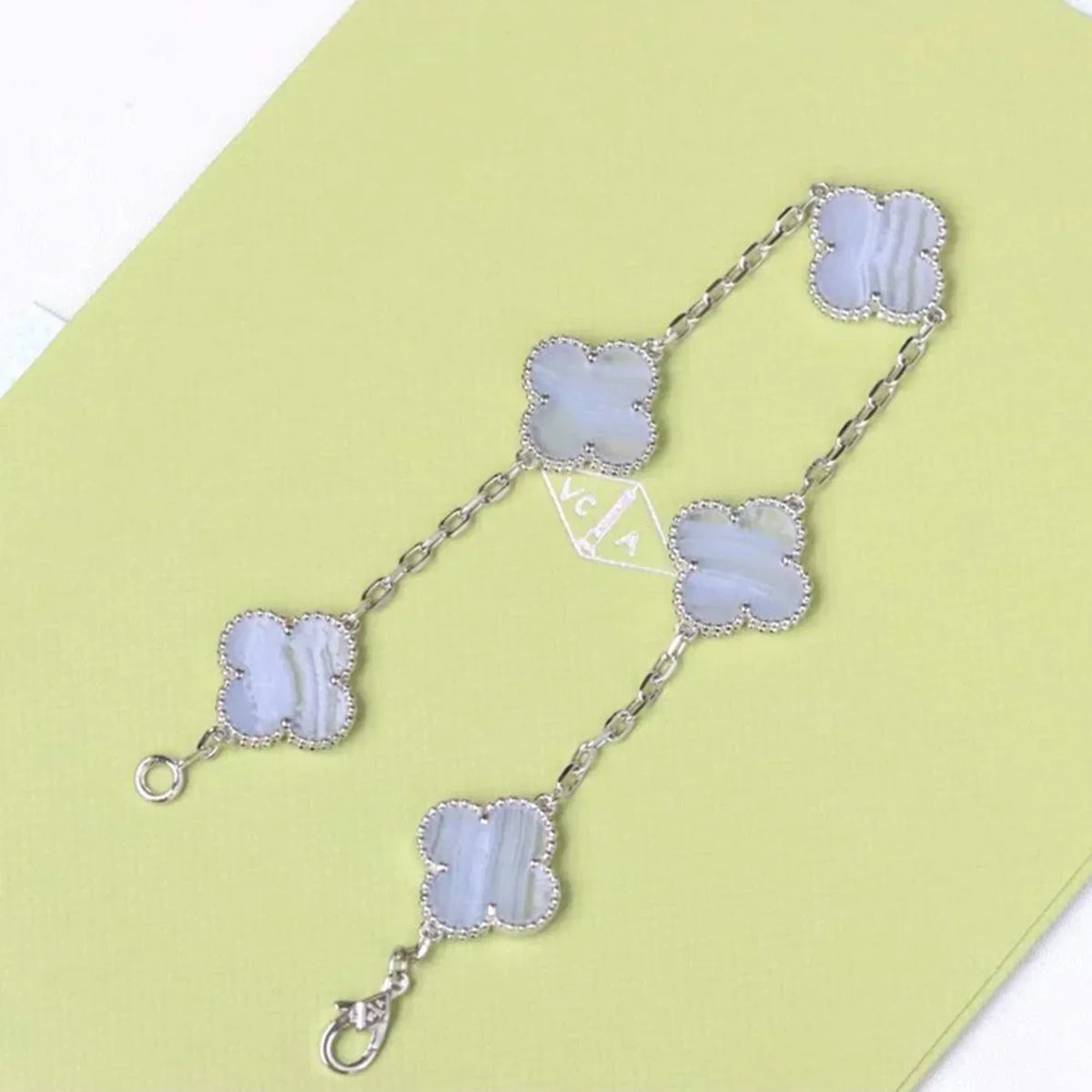 [MIRA]New  CLOVER 5 MOTIF PURPLE CHALCEDONY BRACELET COLLECTION