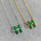 ??MIRA?¡¥POP H GREEN NECKLACE SILVER AND GOLD