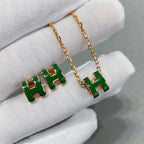 ??MIRA?¡¥POP H GREEN NECKLACE SILVER AND GOLD
