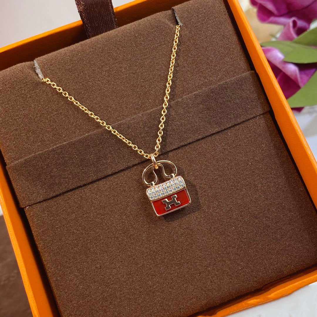??MIRA?¡¥CONSTANCE RED PEDANT PINK GOLD NECKLACE